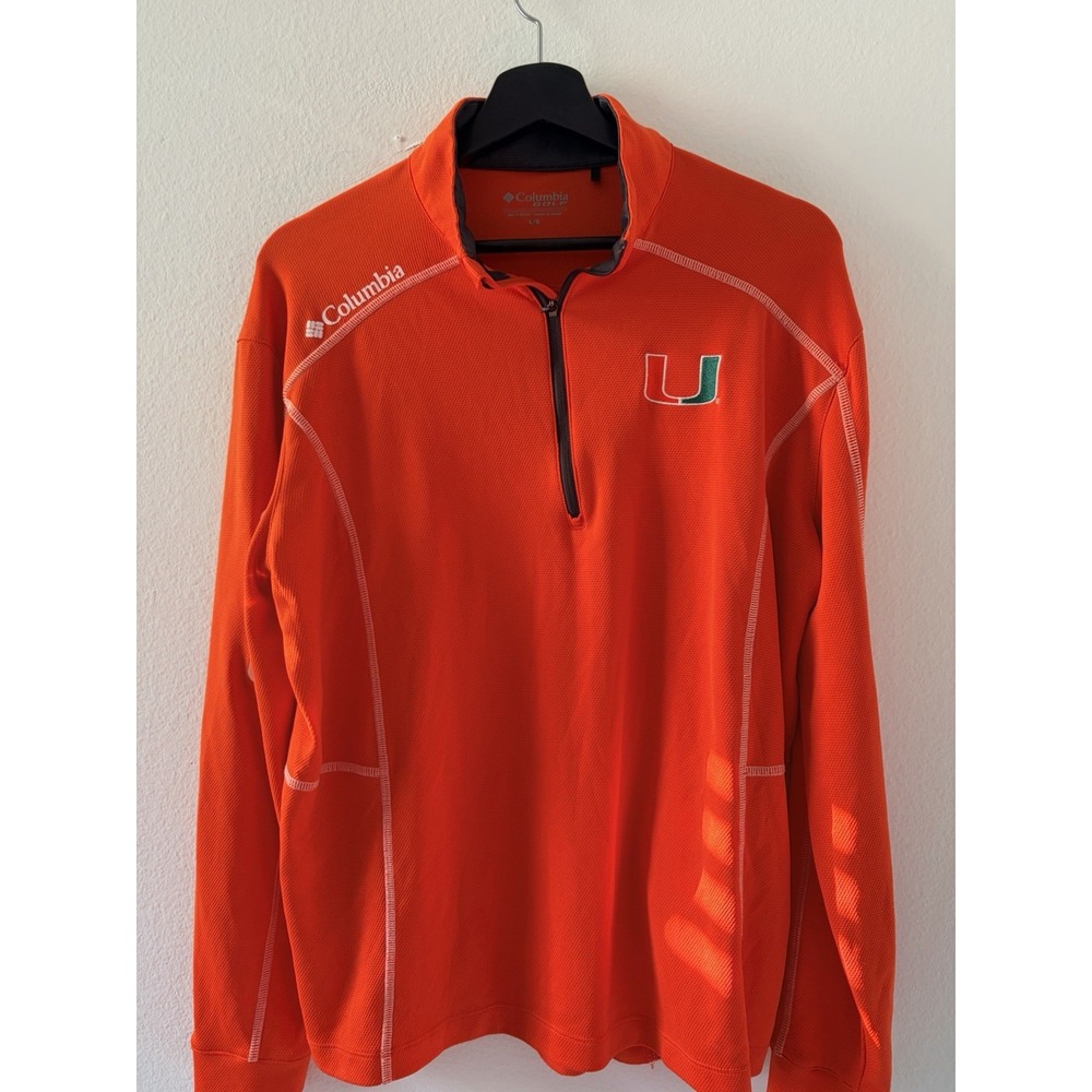 Columbia Golf Miami Hurricanes 1/4 Zip Pullover Jacket Mens Large Orange Top